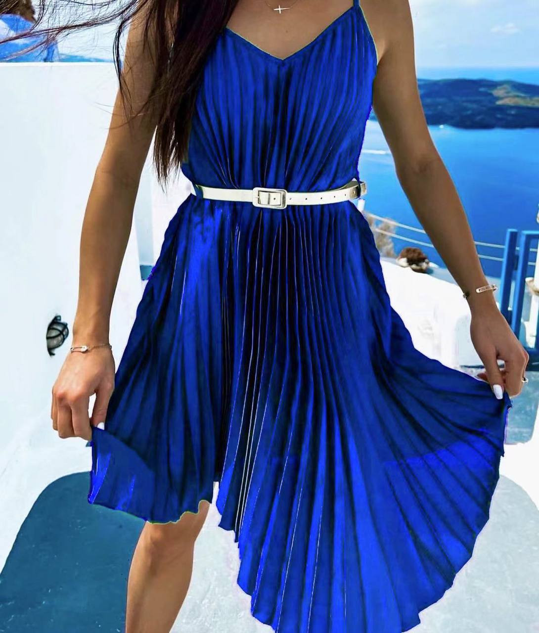 Γυναικείο φόρεμα σολειγ 85178 μπλε
