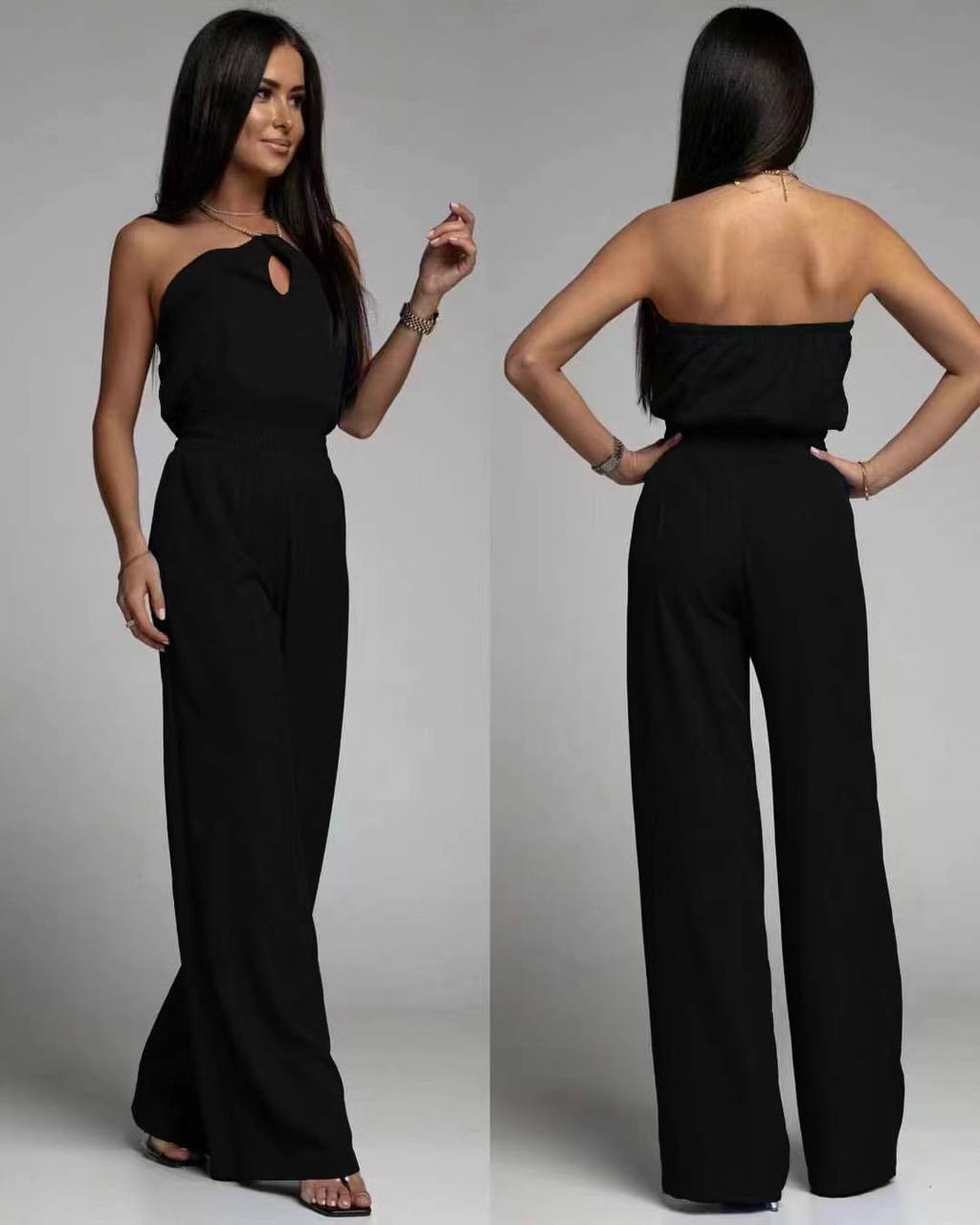 Γυναικεία λινή ολόσωμη φόρμα 4693 μαύρο