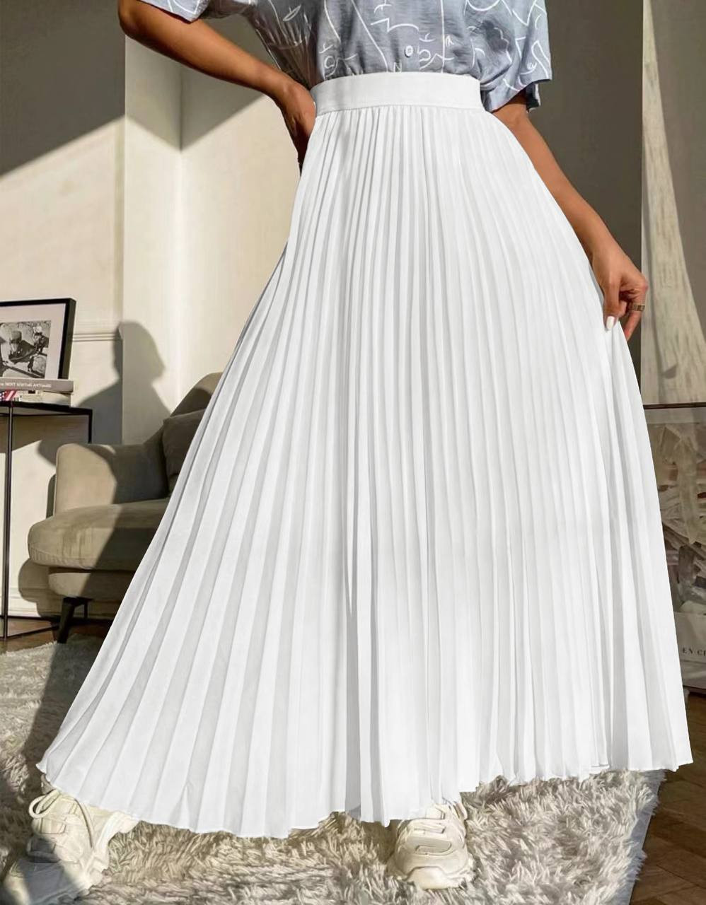Γυναικεία μακριά σολειγ φούστα 27915 άσπρο