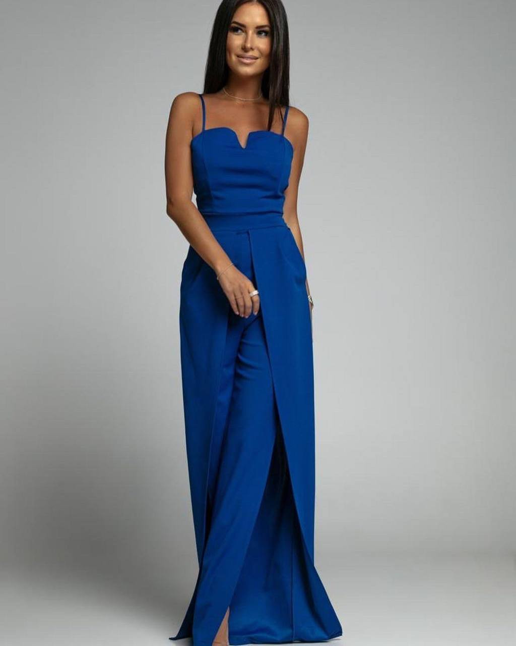 Γυναικεία ολόσωμη φόρμα με σκίσιμο 4845 μπλε