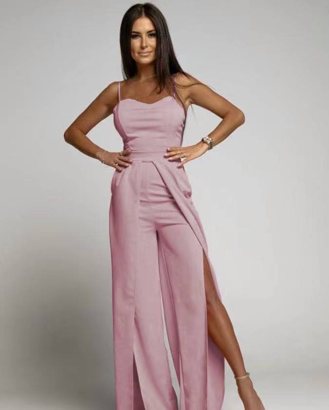 Γυναικεία ολόσωμη φόρμα με σκίσιμο 4845 ροζ