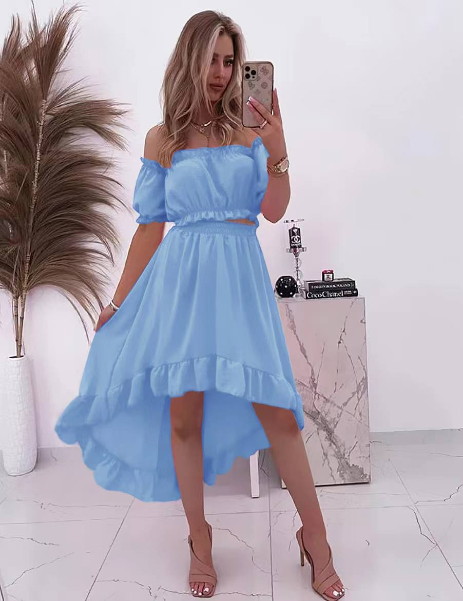 Γυναικείο σετ φούστα και μπλούζα 6519 γαλάζιο