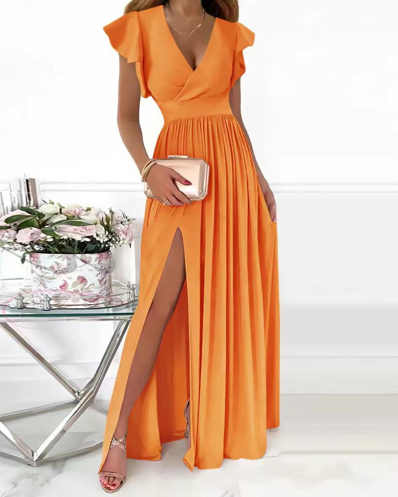 Γυναικείο μακρύ φόρεμα με σκίσιμο 6529 πορτοκαλί