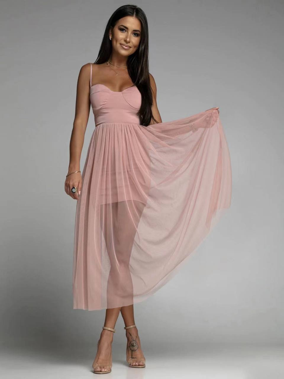 Γυναικείο φόρεμα με τούλι 51461 ροζ