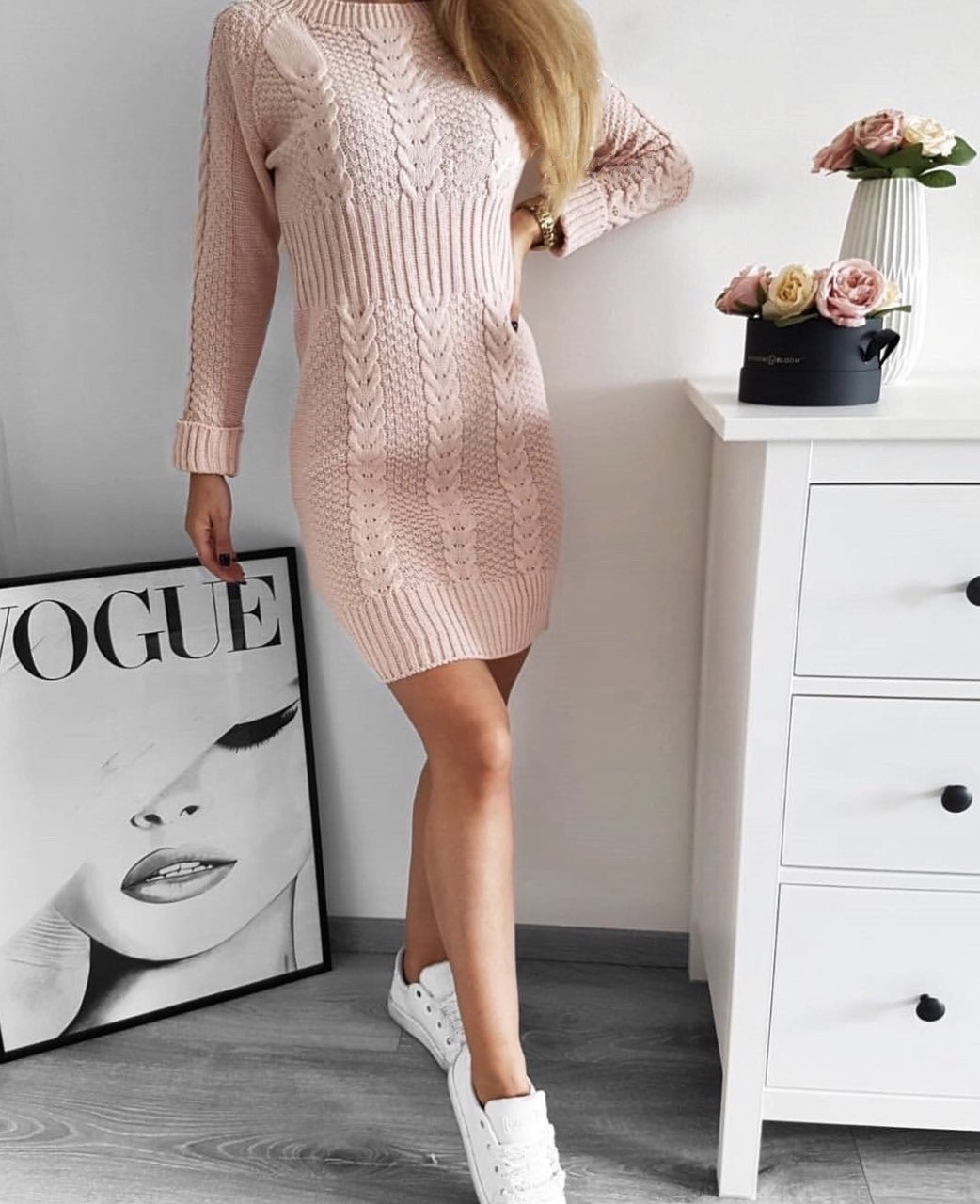 Γυναικείο πλεκτό φόρεμα  8150 ροζ