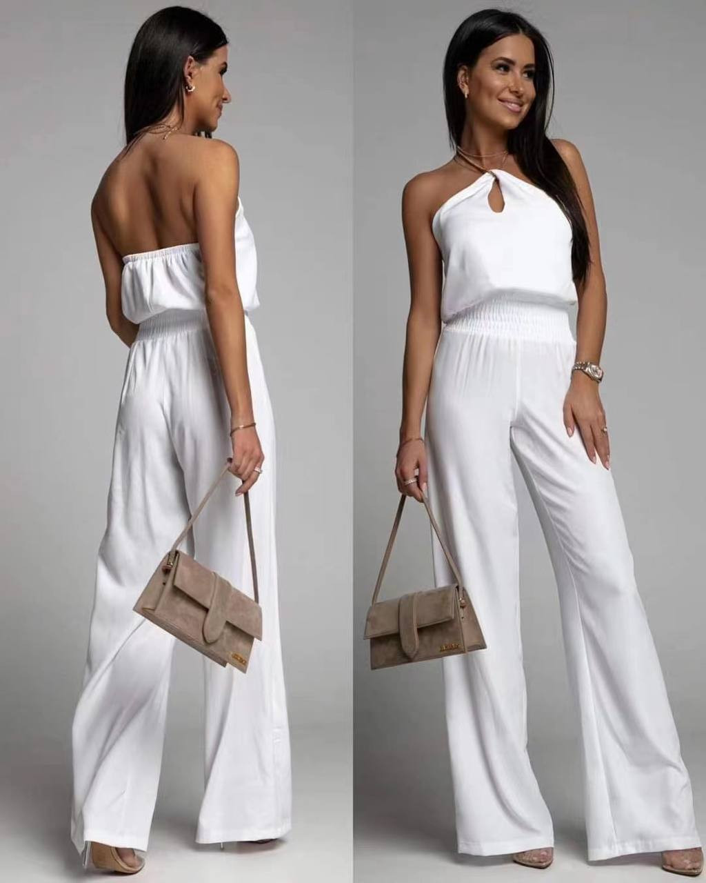 Γυναικεία λινή ολόσωμη φόρμα 4693 άσπρο