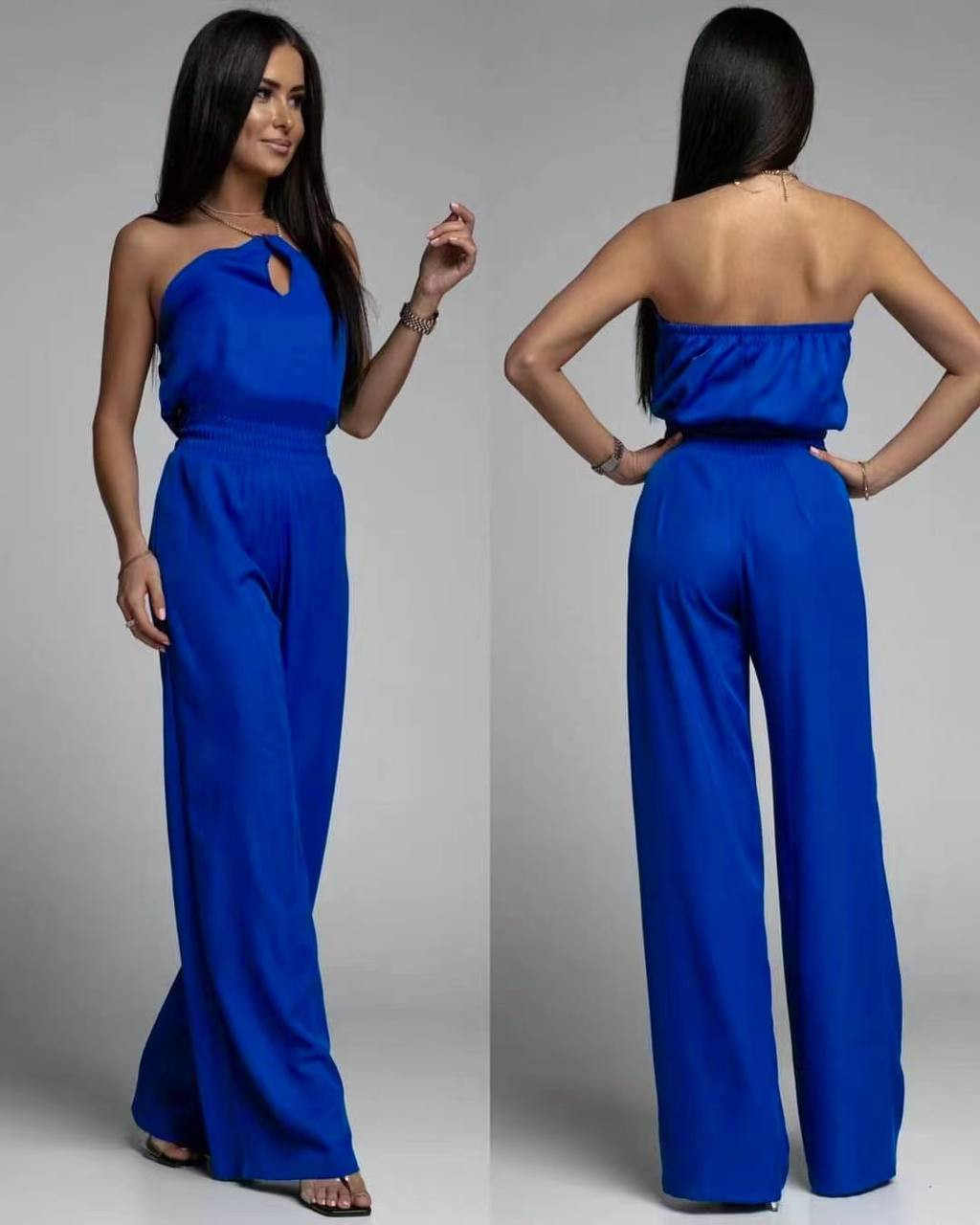 Γυναικεία λινή ολόσωμη φόρμα 4693 μπλε