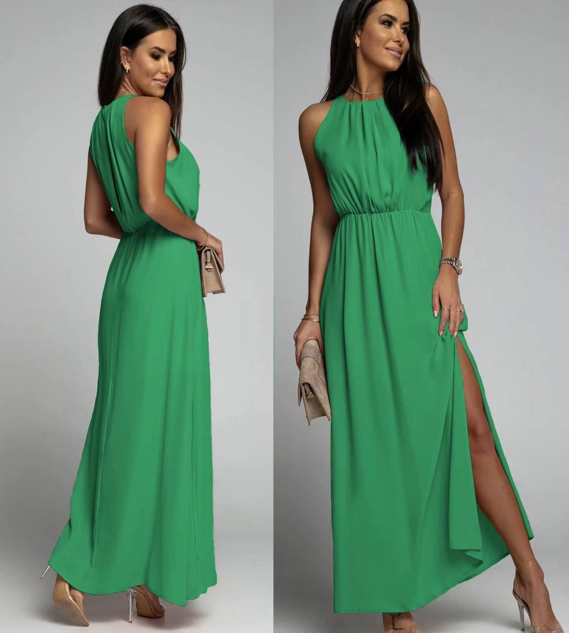 Γυναικείο μακρύ φόρεμα 22779 πράσινο