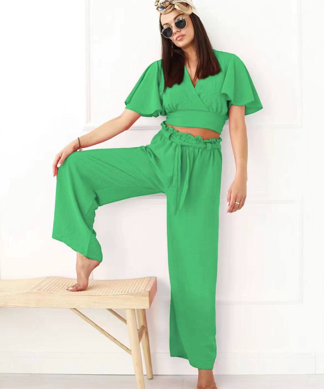 Γυναικείο σετ μπλούζα και παντελόνι 22659 πράσινο