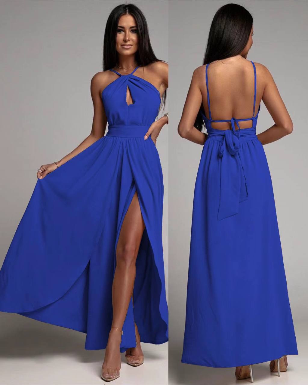 Γυναικείο μακρύ φόρεμα 4714 μπλε
