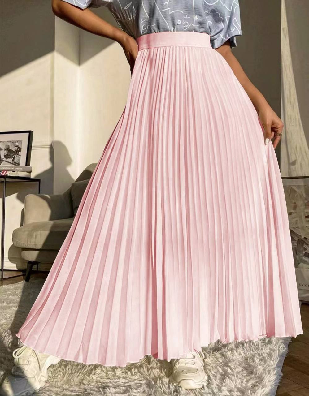 Γυναικεία μακριά σολειγ φούστα 27915 ροζ