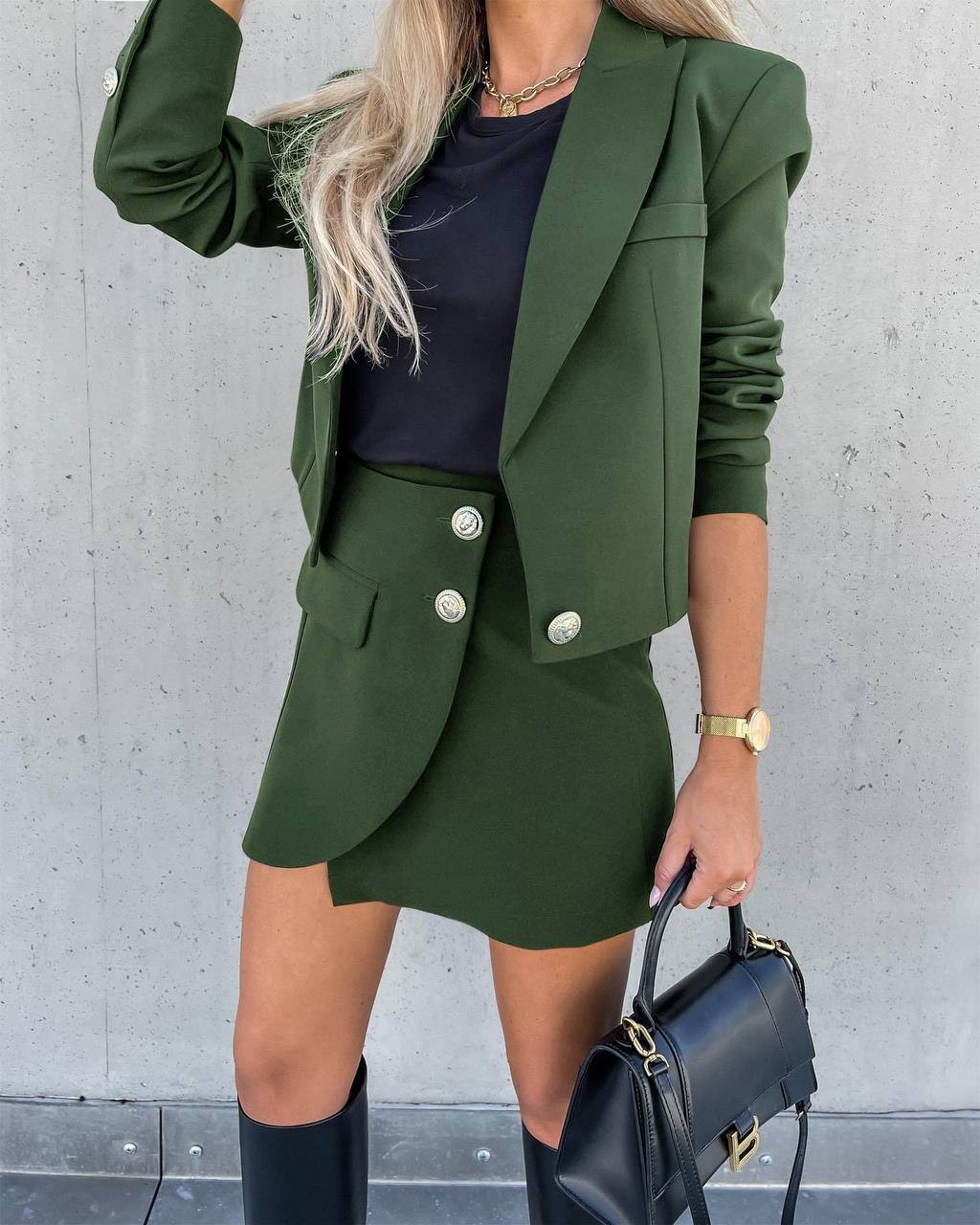 Γυναικείο σετ σακάκι-φούστα 6071 σκούρο πράσινο