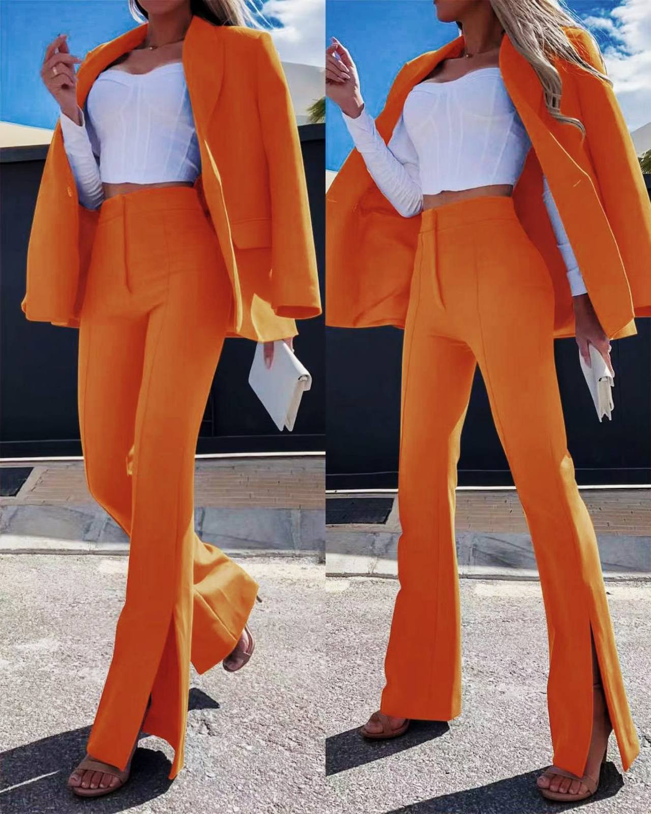 Γυναικείο σετ σακάκι και παντελόνι 6429 πορτοκαλί