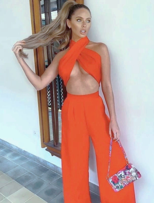 Γυναικεία εντυπωσιακή ολόσωμη φόρμα 21513 πορτοκαλί