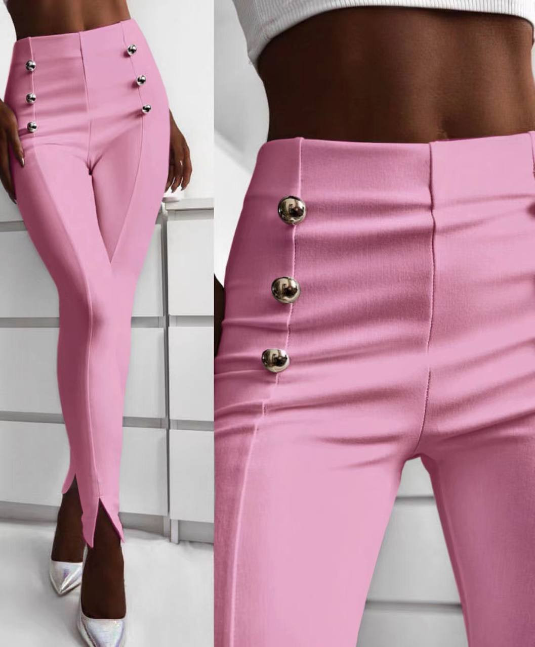 Γυναικείο παντελόνι με σκίσιμο 5517 ροζ