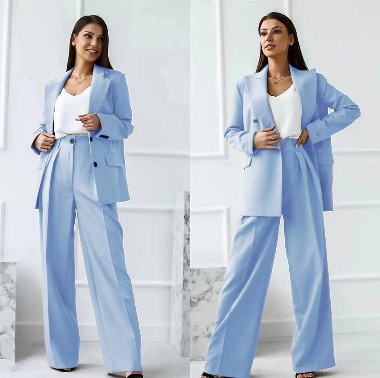 Γυναικείο σετ σακάκι-παντελόνι 6356 γαλάζιο