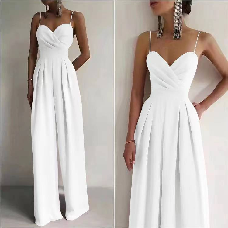 Γυναικεία ολόσωμη φόρμα με λεπτές τιράντες 6451 άσπρο