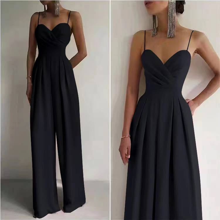 Γυναικεία ολόσωμη φόρμα με λεπτές τιράντες 6451 μαύρο