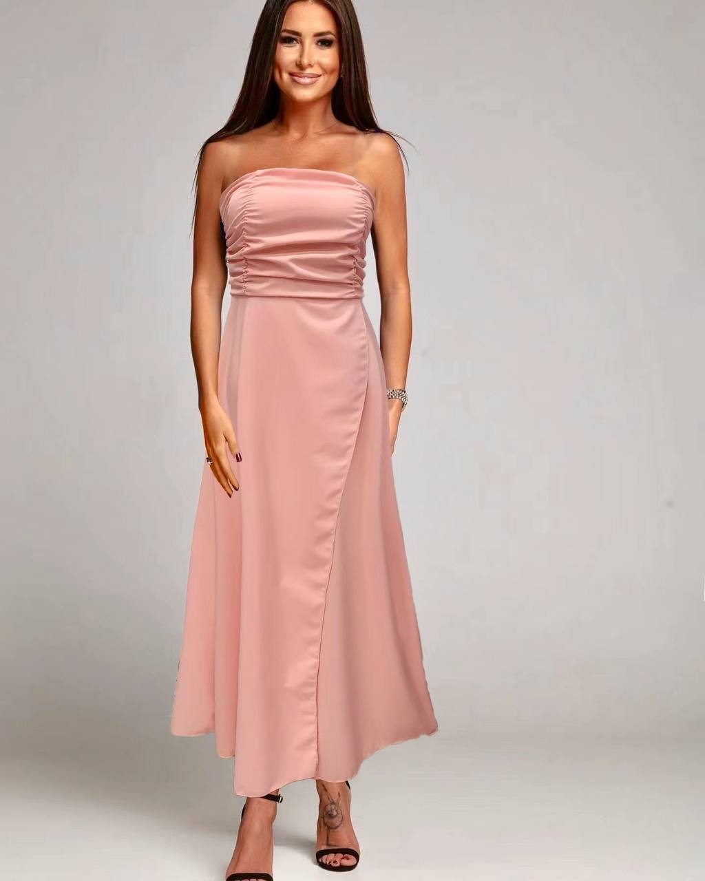 Γυναικείο στράπλες φόρεμα 84271 ροζ