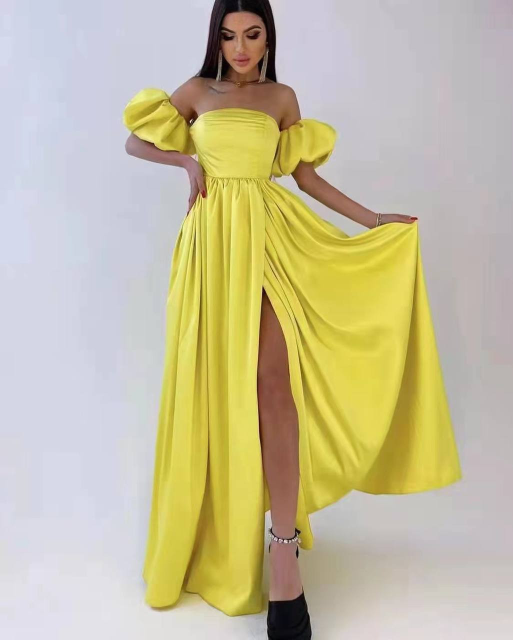 Γυναικείο μακρύ φόρεμα 4534 κίτρινο