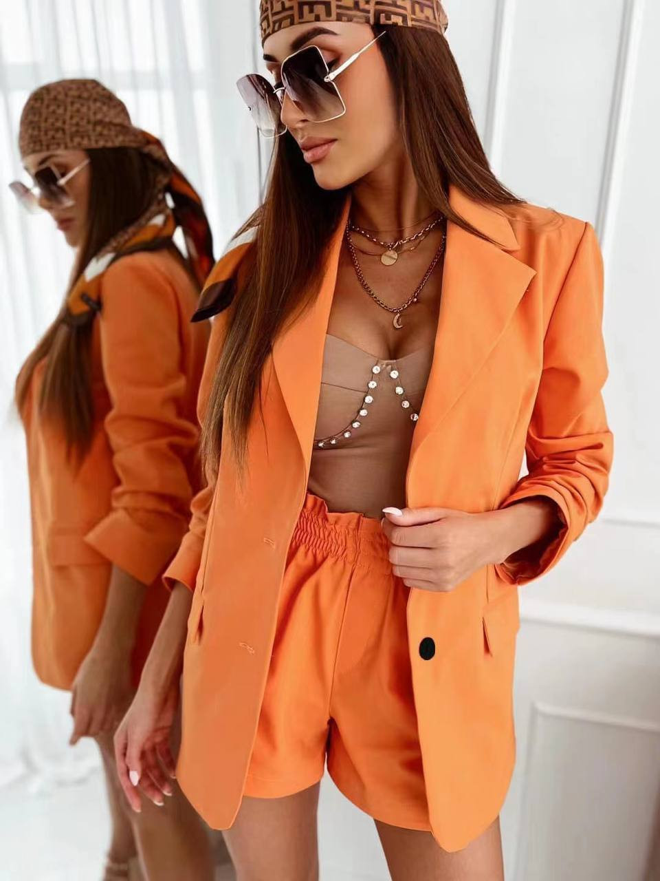 Γυναικείο σετ σακάκι και παντελόνι 6468 πορτοκαλί