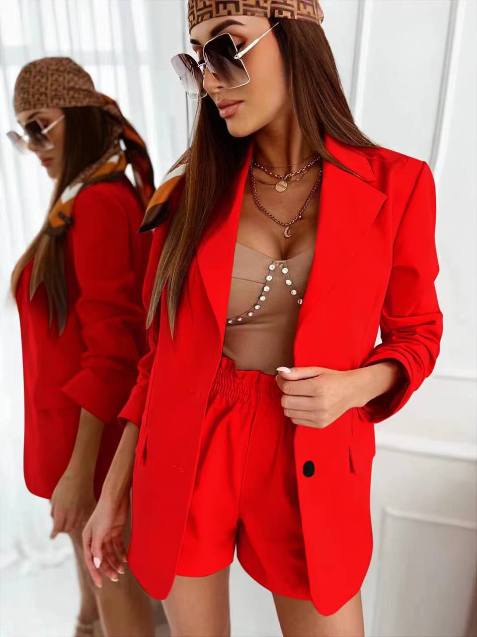 Γυναικεί σετ σακάκι και παντελόνι 6458 κόκκινο