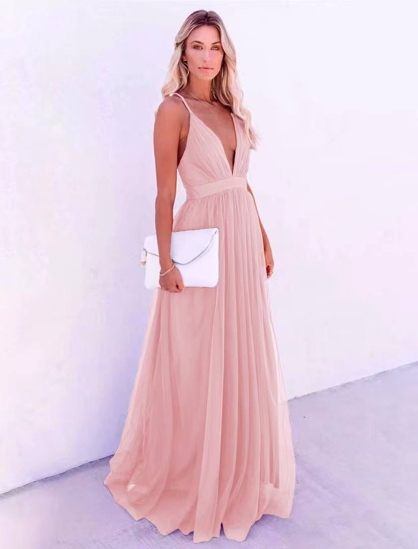 Γυναικείο μακρύ μοντέρνο φόρεμα 3670 ροζ