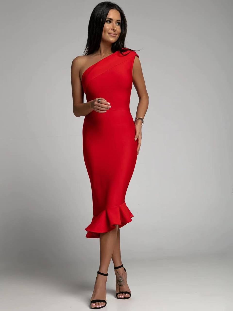 Γυναικείο φόρεμα με μήκος κάτω απο το γόνατο 22731 κόκκινο