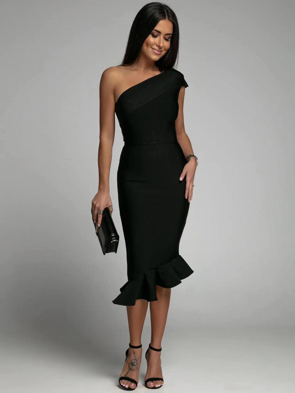 Γυναικείο φόρεμα με μήκος κάτω απο το γόνατο 22731 μαύρο