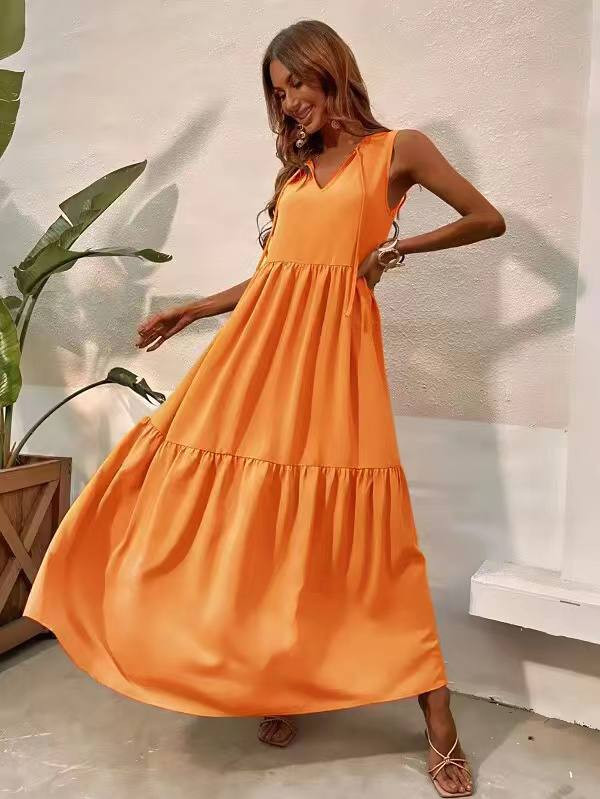 Γυναικείο μακρύ ριχτό φόρεμα 6508 πορτοκαλί