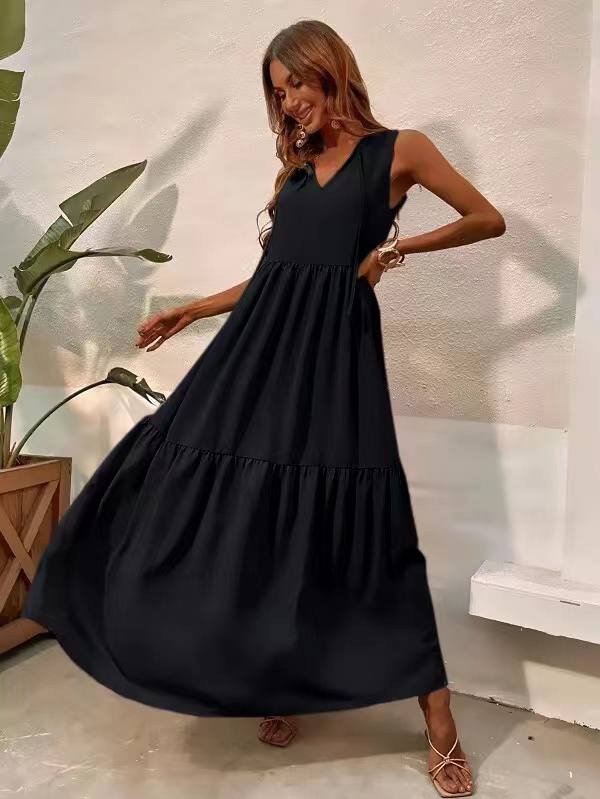 Γυναικείο μακρύ ριχτό φόρεμα 6508 μαύρο