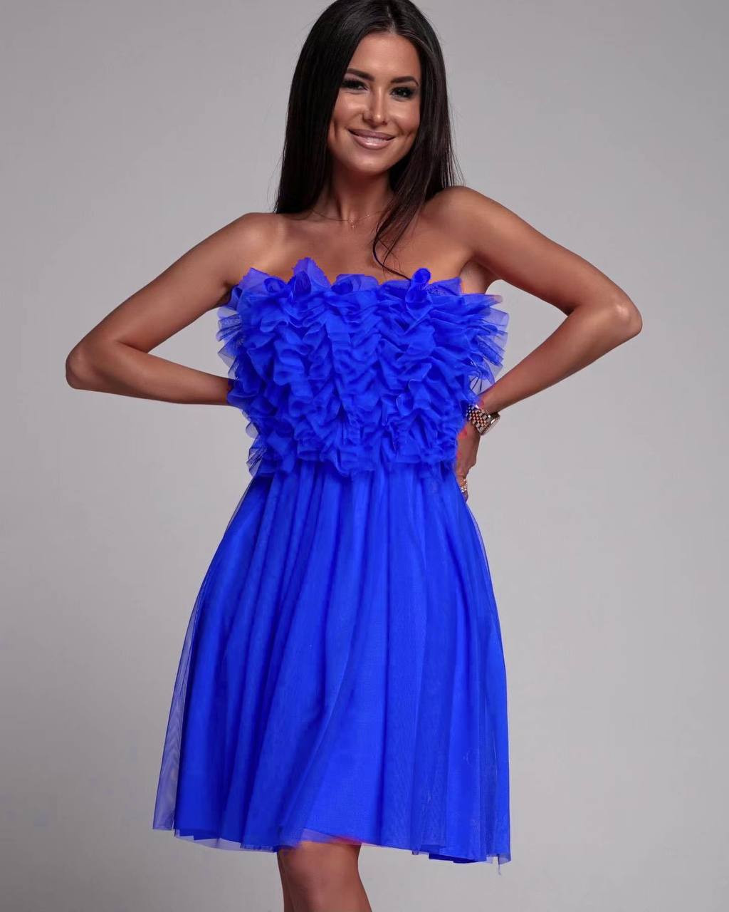 Γυναικείο στραπλες φόρεμα 5126 μπλε