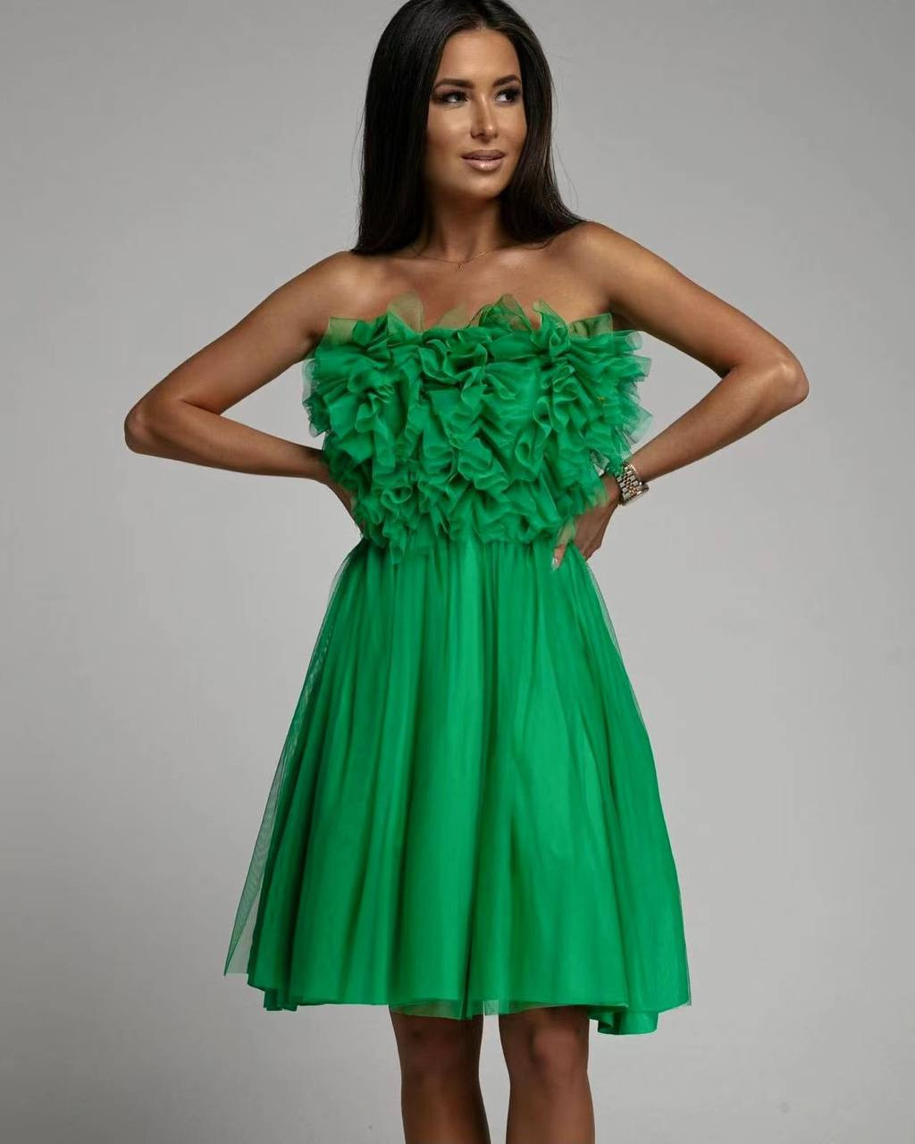 Γυναικείο στραπλες φόρεμα 5126 πράσινο