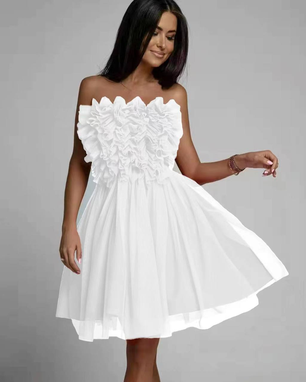 Γυναικείο στραπλες φόρεμα 5126 άσπρο