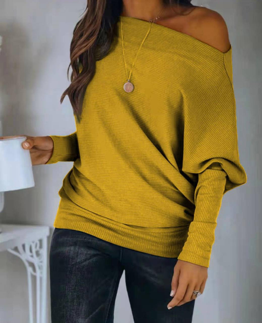 Γυναικεία μπλούζα μα άνετο ντεκολτέ 4262 κίτρινο