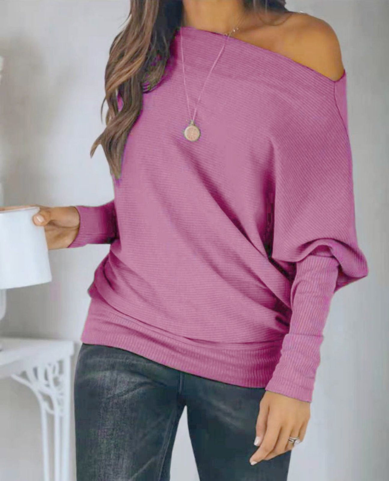 Γυναικεία μπλούζα μα άνετο ντεκολτέ 4262 ροζ