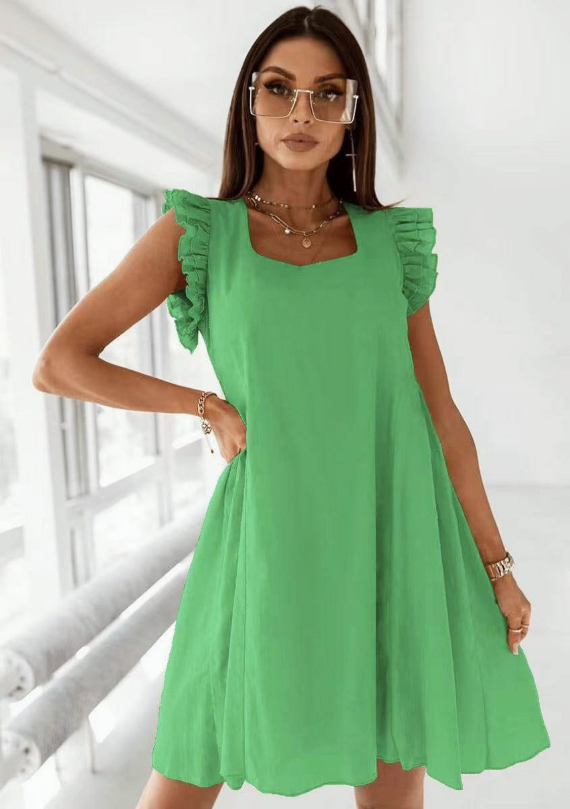 Γυναικείο άνετο φόρεμα 30635 ανοιχτό πράσινο
