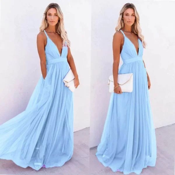 Γυναικείο μακρύ φόρεμα 3670 γαλάζιο