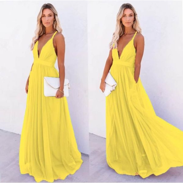 Γυναικείο μακρύ φόρεμα  3670 κίτρινο