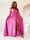 Γυναικείο κρουαζέ  μακρύ φόρεμα 8545 φούξια