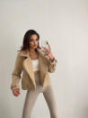 Γυναικείο κοντό παλτό bouclé με φερμουάρ 6678 μπεζ