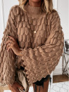 Γυναικείο πουλόβερ με φουσκωτά μανίκια 00695 καμηλό