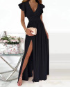 Γυναικείο μακρύ φόρεμα με σκίσιμο 6529 μαύρο