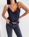 Γυναικείο αμάνικο μπλουζάκι με δαντέλα A5675 μαύρο