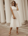 Γυναικείο φόρεμα με δαντέλα και τούλι 5227 άσπρο