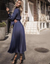 Γυναικείο σατέν φόρεμα με μήκος κάτω απο το γόνατο 1860 σκούρο μπλε