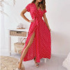 Γυναικείο μακρύ φόρεμα με πουά FG8984 κόκκινο