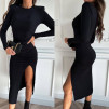 Γυναικείο φόρεμα με σκίσιμο A1413 μαύρο