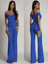 Γυναικεία ολόσωμη φόρμα με εντυπωσιακό ντεκολτέ K8775 μπλε