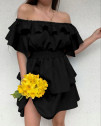 Γυναικείο κοντό έξωμο φόρεμα K8773 μαύρο